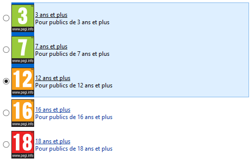 Limite d'âge pour les jeux vidéos