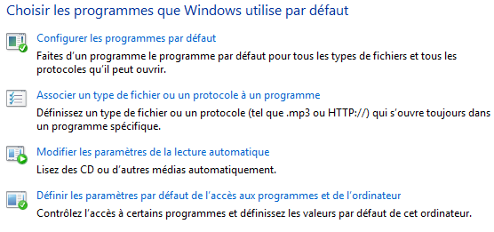 Choix des programmes par défaut