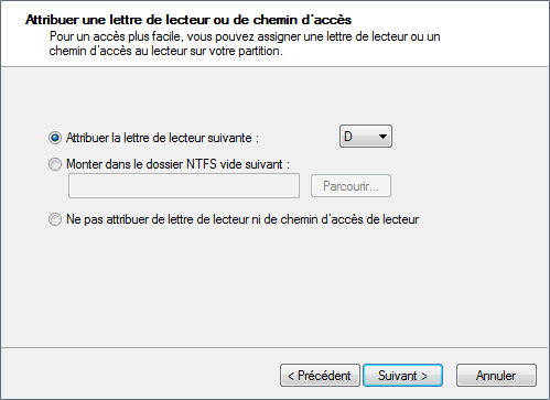 Assistant de création d'un nouveau volume : étape 3