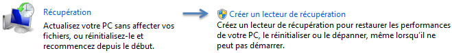 Ouverture de l'utilitaire de création de lecteur de récupération dans le panneau de configuration