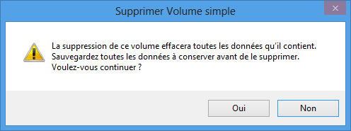 Avertissement avant la suppression d'une partition