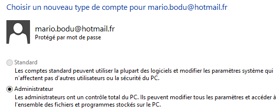 Compte standard ou administrateur ?