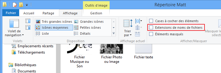 Affichage des extensions de fichiers