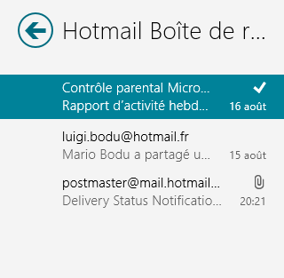 Boîte de réception dans l'application Courrier