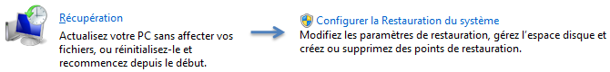 Ouverture de la restauration du système dans le panneau de configuration