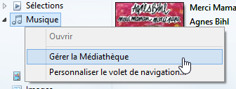 Ouvrir la fenêtre de gestion de la bibliothèque Musique