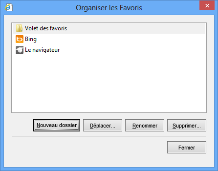 Fenêtre d'organisation des favoris