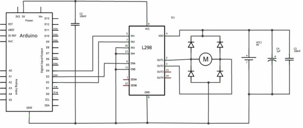 Schéma du L298 avec un moteur et ses diodes