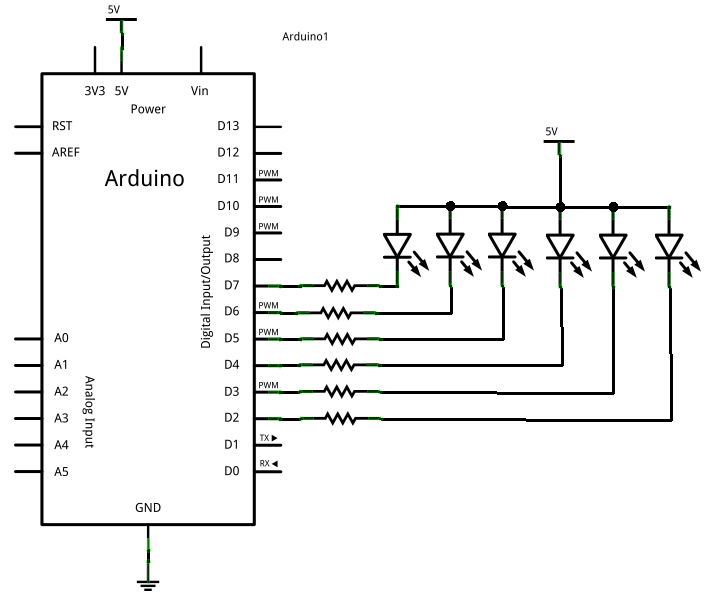 Schéma avec 6 leds