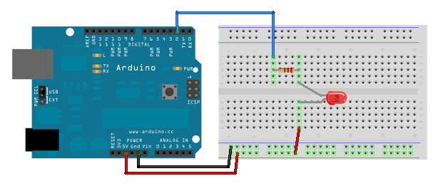 Montage une LED sur breadboard