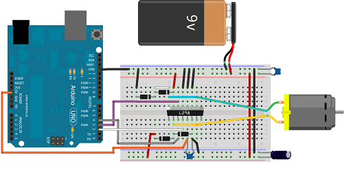 Montage du L298 avec un moteur et ses diodes